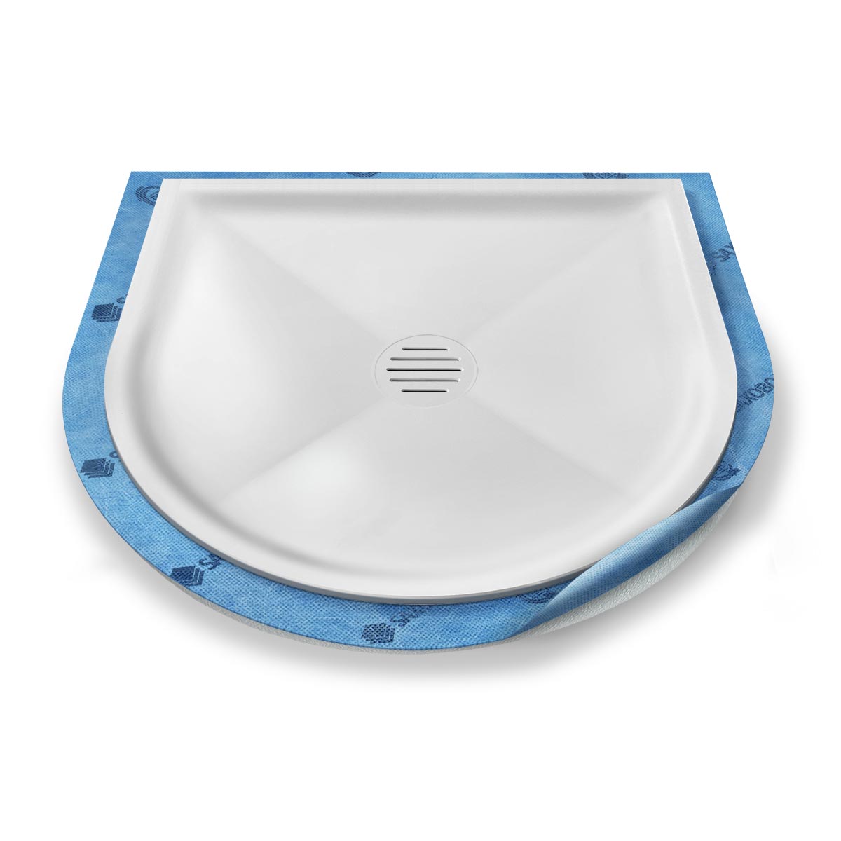 Receveur de douche demi-cercle profond avec écoulement ponctuel en matériau minéral Receveur de douche demi-cercle profond avec écoulement ponctuel en matériau minéral