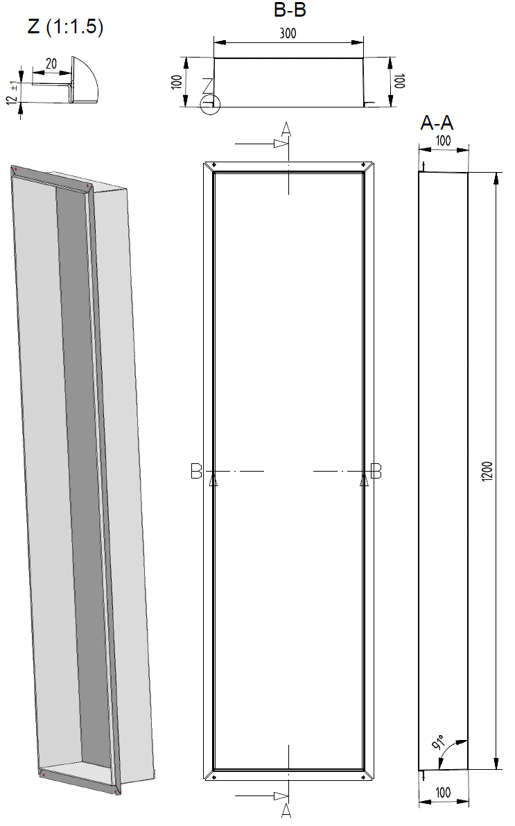 Wandnische aus Edelstahl: Schwarz / Weiß / farbig Wandnische aus Edelstahl: Schwarz / Weiß / farbig