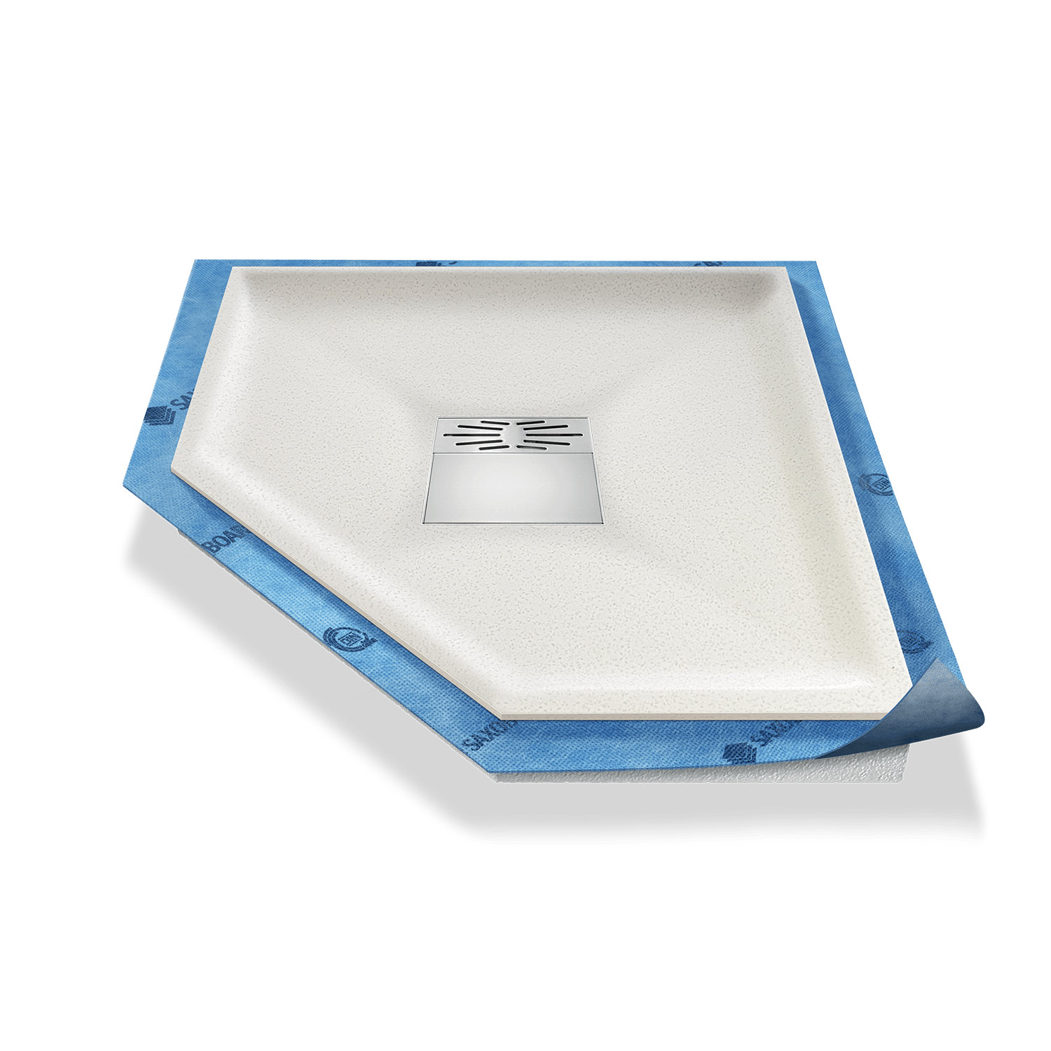 Fünfeck-Duschwanne tief Pumpensystem aus Mineralwerkstoff Fünfeck-Duschwanne tief Pumpensystem aus Mineralwerkstoff