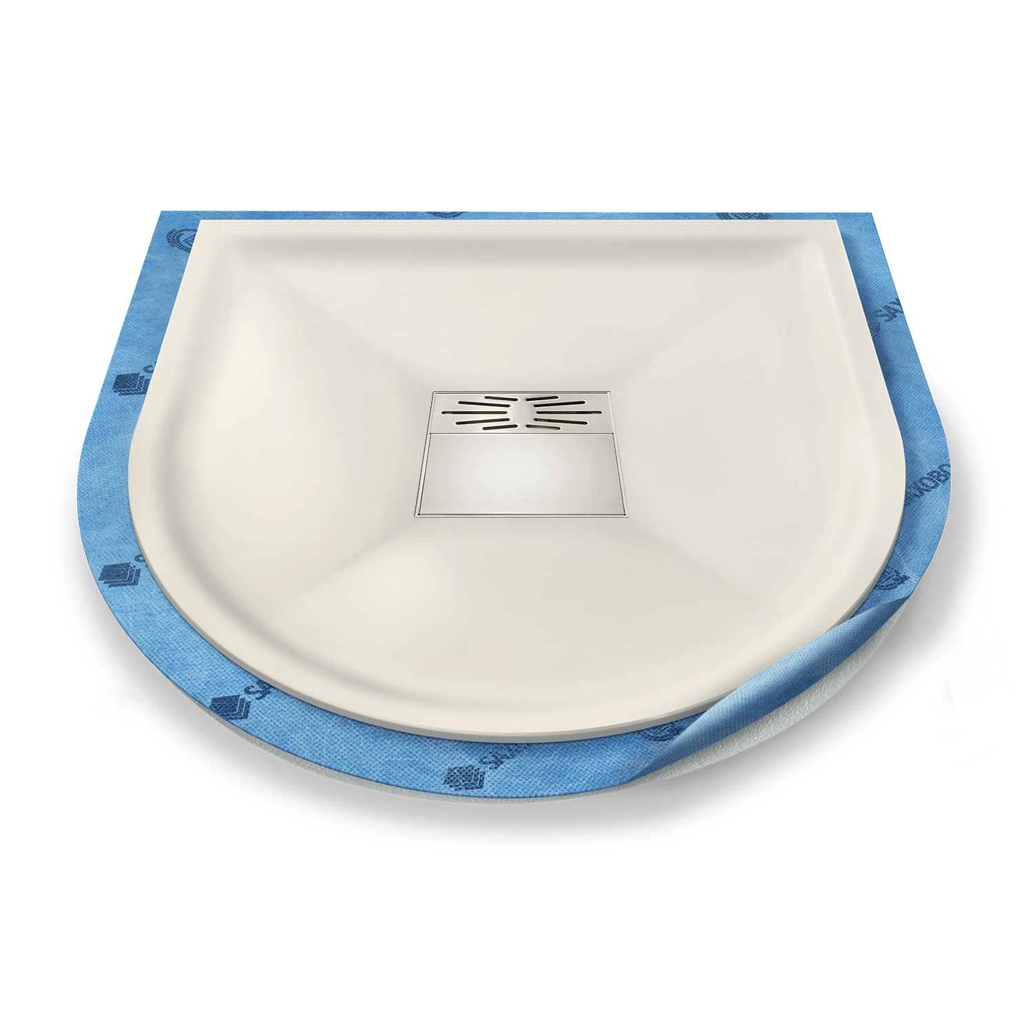 Halbkreis-Duschwanne tief Pumpensystem aus Mineralwerkstoff Halbkreis-Duschwanne tief Pumpensystem aus Mineralwerkstoff