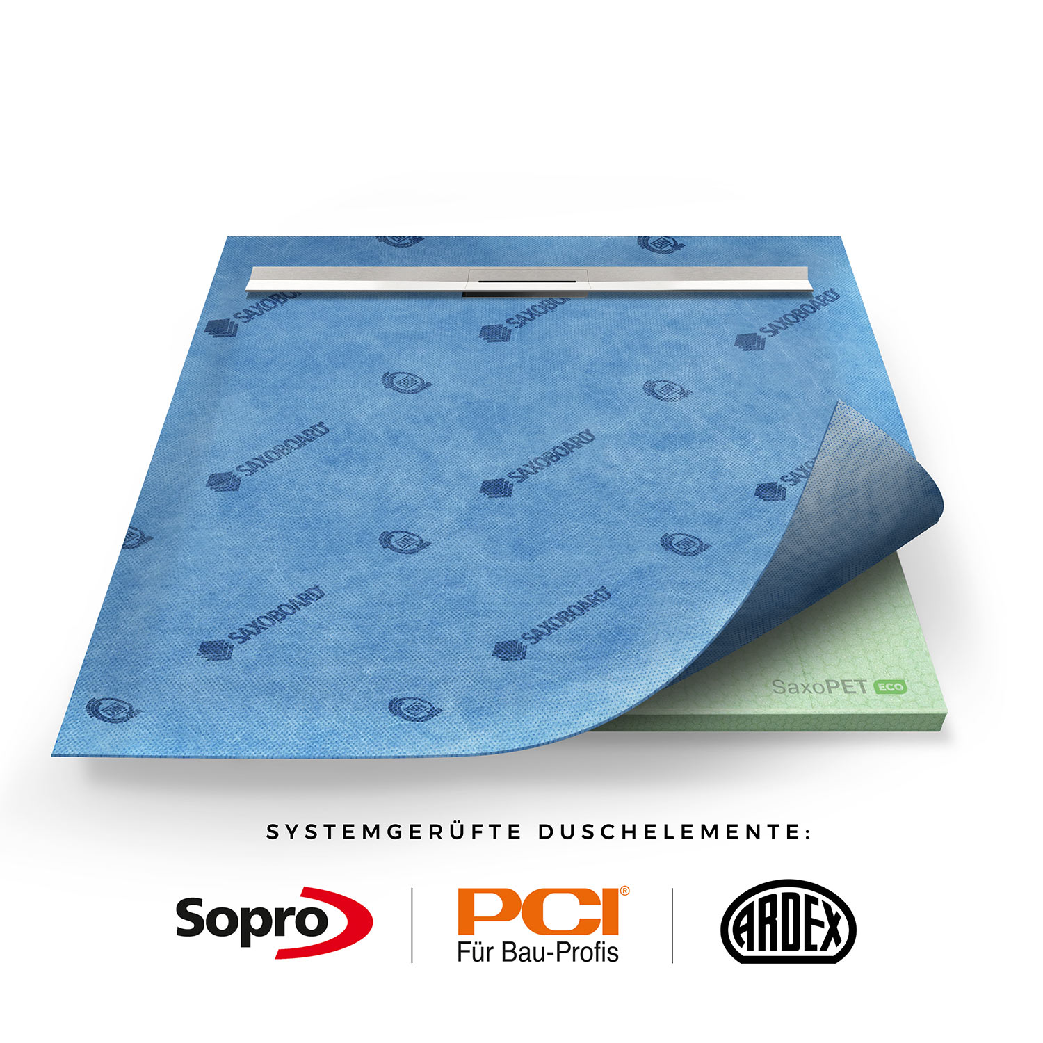 Duschelement  aus  PET mit Rinne EasyFlex kürzbar Duschelement  aus  PET mit Rinne EasyFlex kürzbar